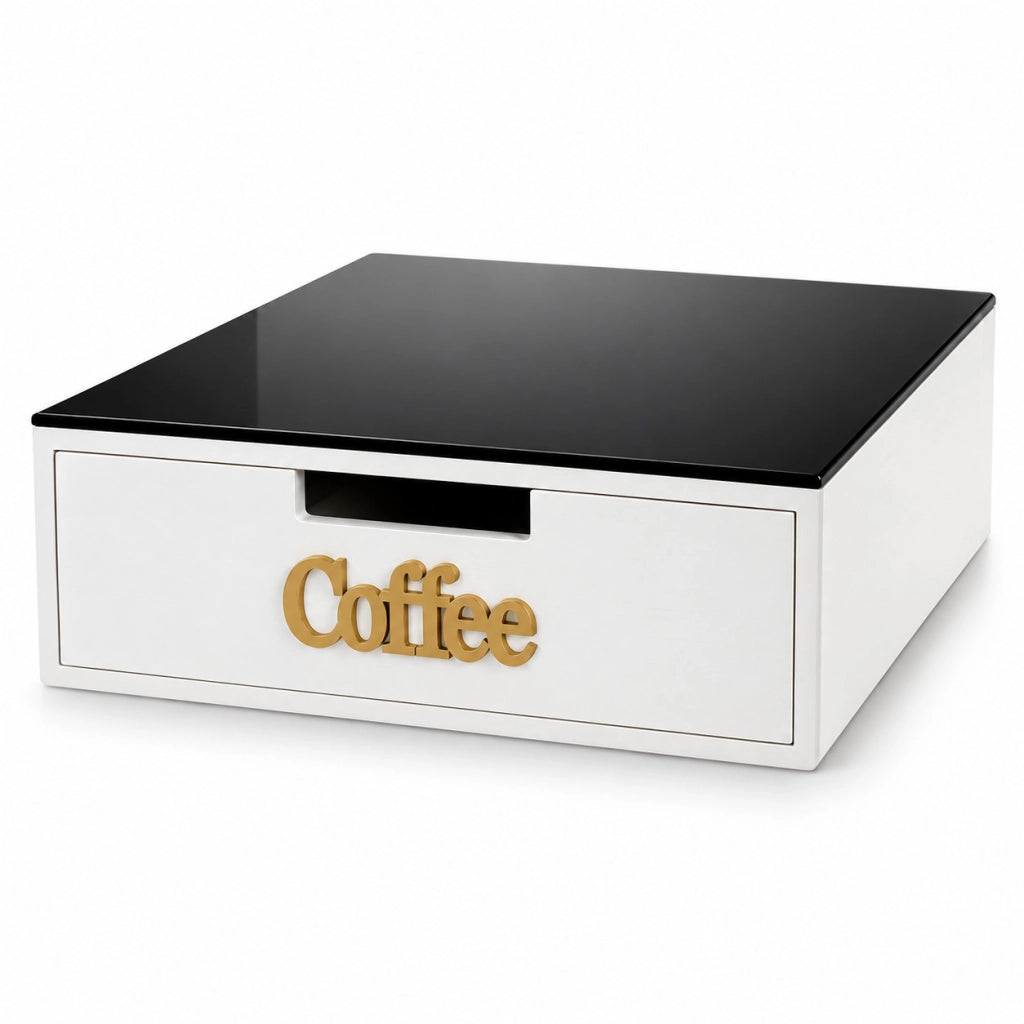 ORGANIZER CAFFE CAPSULE CIALDE CASSETTO DIVISORI TOP VETRO NERO 30X30 H10 746040