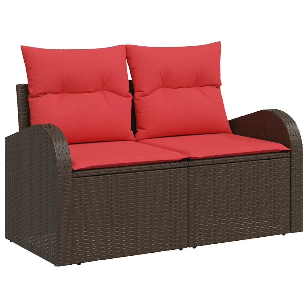 Set Divano da Giardino 9 pcs Marrone e Rosso polyrattan 3354773