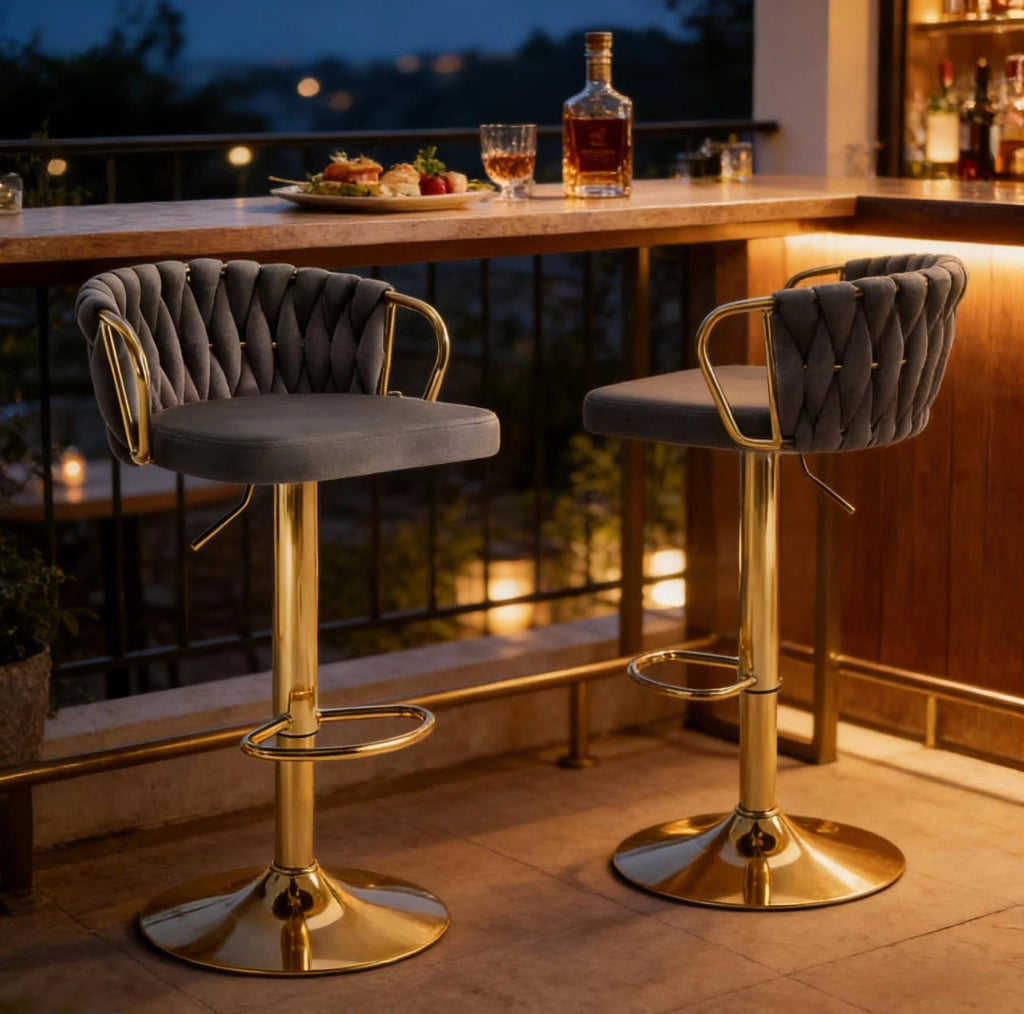 Set di 2 sgabelli da bar in velluto grigio scuro regolabili