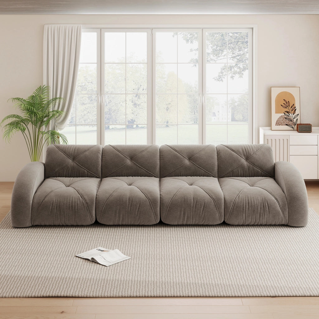 Divano Modulare 4 Posti in Tessuto Chenille ¨C MINIMAL ¨C Marrone, Braccioli, Soggiorno