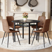 Set tavolo rotondo Ø100 cm con inserto in vetro e 4 sedie in tessuto tecnico marrone