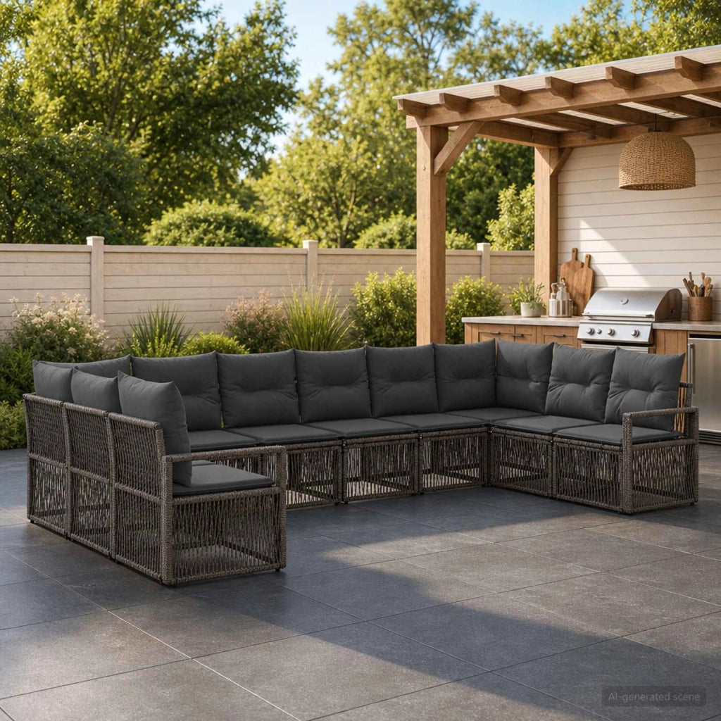Set Divano da Giardino 10 pz Grigio polyrattan 3435821