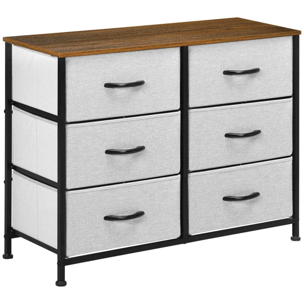 Easycomfort Cassettiera 6 Cassetti in Tessuto Rimovibili, in Legno e Acciaio Stile Industriale, 80x30x62.5cm