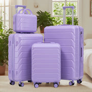 Set di valigie rigide 4 pezzi in ABS blu e viola; spinner; lucchetto a combinazione e beauty case da 14 pollici
