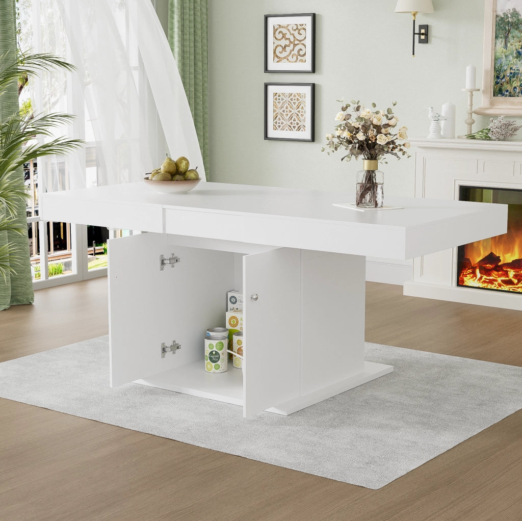 Tavolo da pranzo allungabile ULEVR 140/180x80 cm con vano contenitore, estensione automatica, bianco