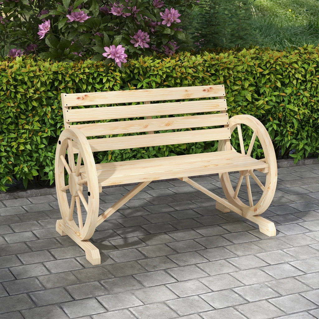 Panchina Da Giardino 2 Posti Con Schienale Alto In Legno Naturale Stile Rustico Portata 240 Kg