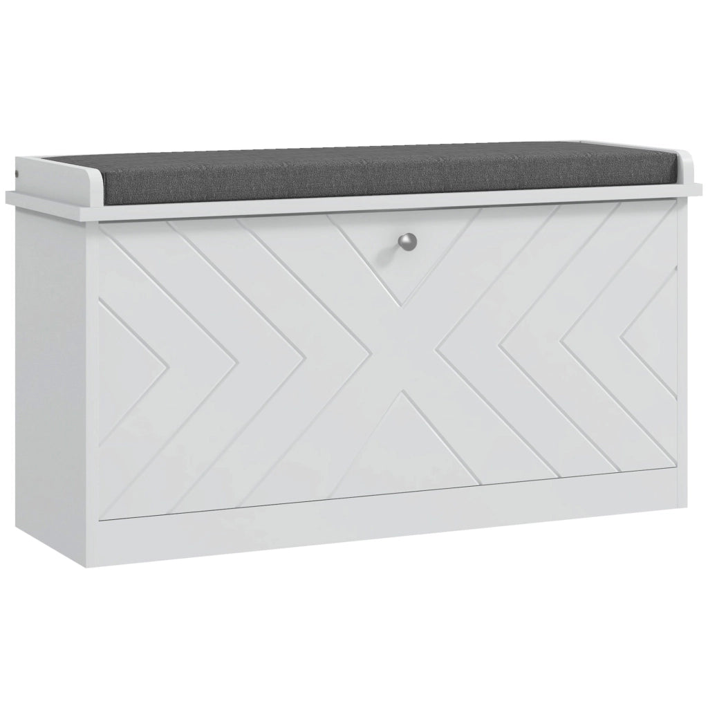 Panca Scarpiera Salvaspazio con Cuscino e Cassetto Ribaltabile per 8 Paia di Scarpe, 80x26x44.5 cm, Bianco