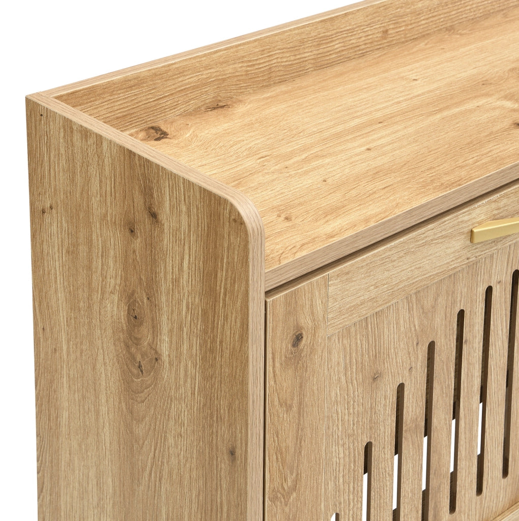 Scarpiera 108;5x24x100 cm con 4 ante in MDF effetto legno e struttura in metallo HOMVRA