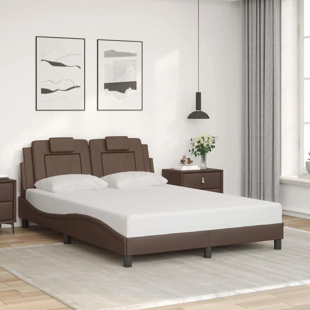 Letto matrimoniale | Letto per adulti | Giroletto Viana senza Materasso Marrone 140x190 cm in Similpelle