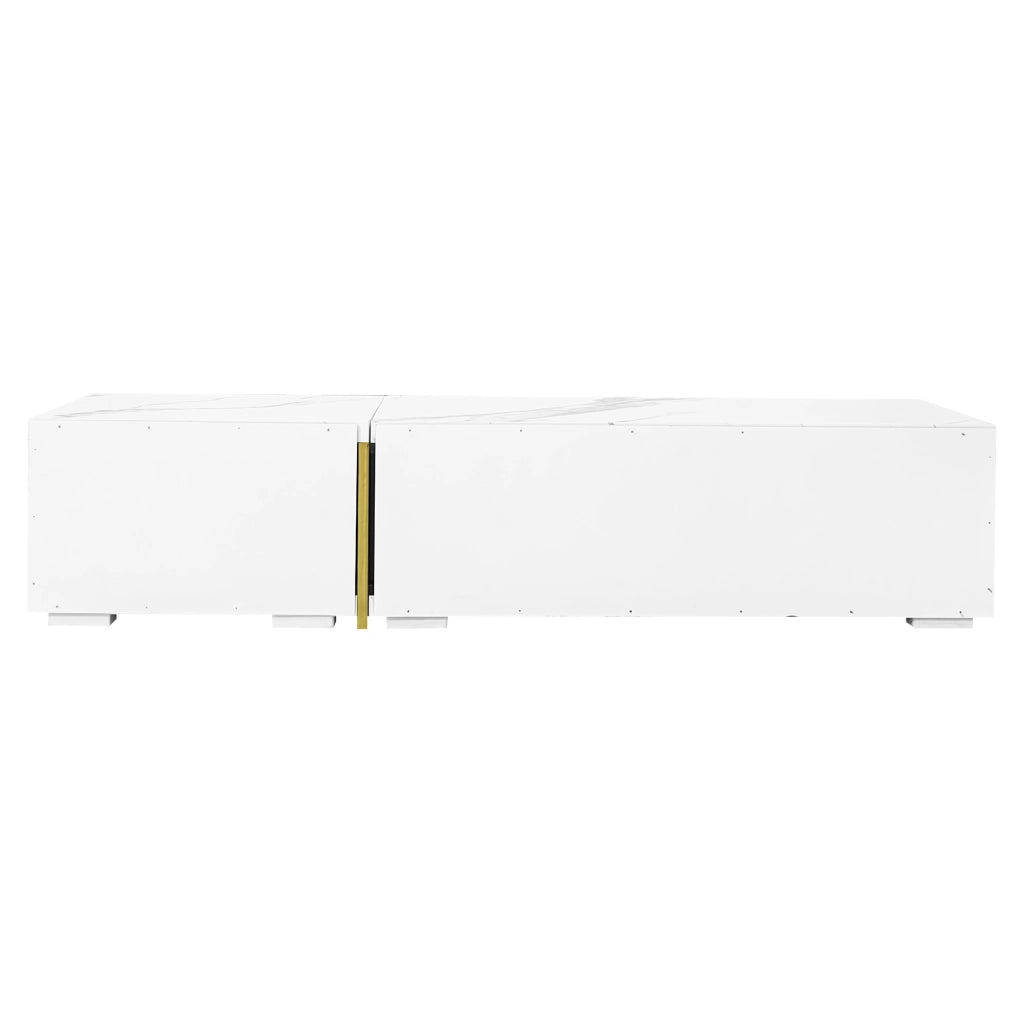 Mobile TV estensibile 140-260 cm girevole in MDF e pannello truciolare nero e marmo bianco