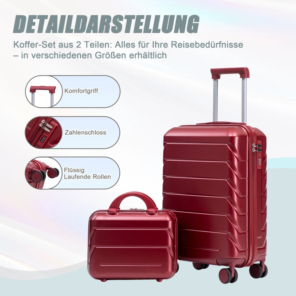 Trolley da viaggio 19 pollici con beauty case rimovibile da 14 pollici in ABS rosso vino con ruote girevoli