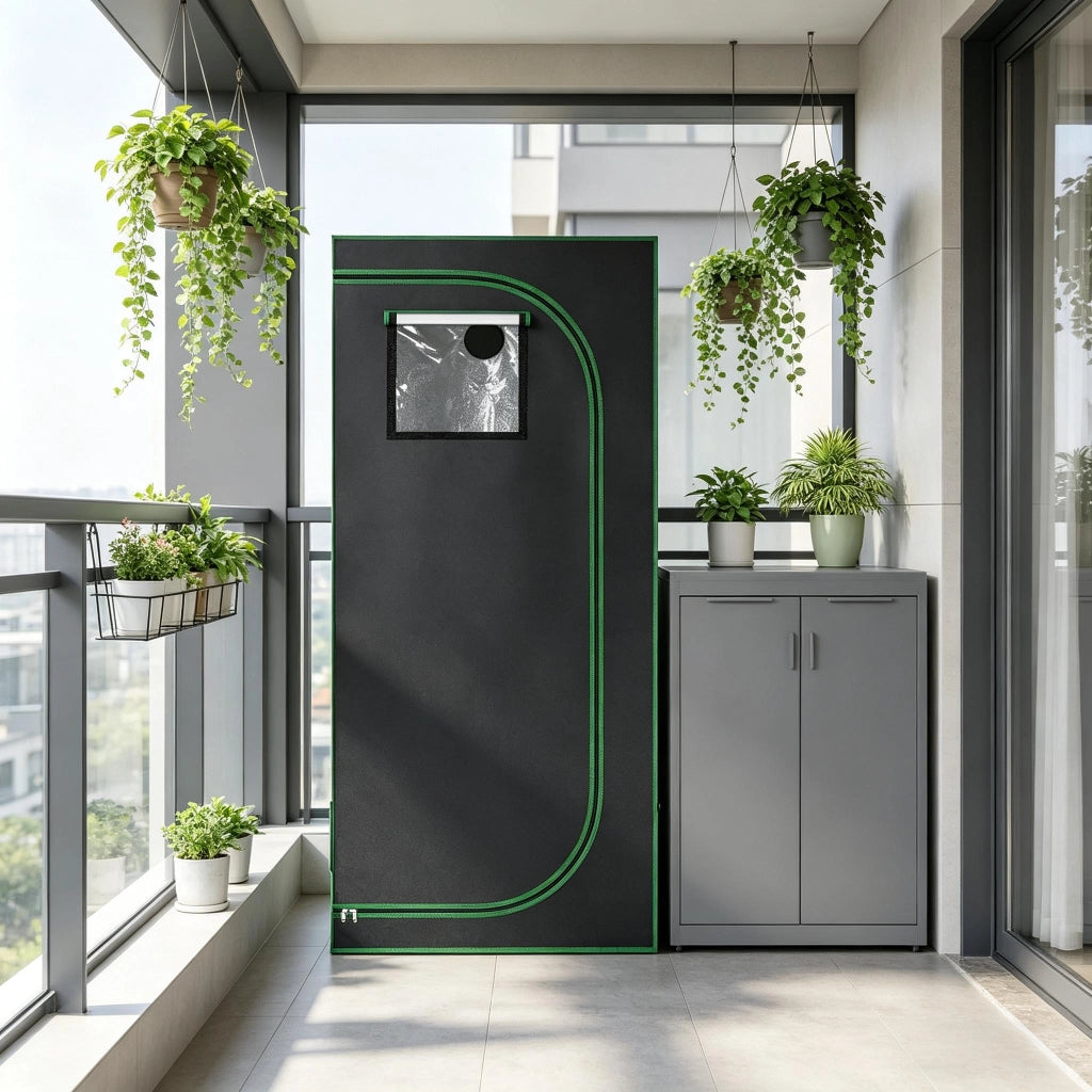 Mini serra da interno in tessuto Oxford 600D con telaio in acciaio, 80x80x180 cm, nero/verde