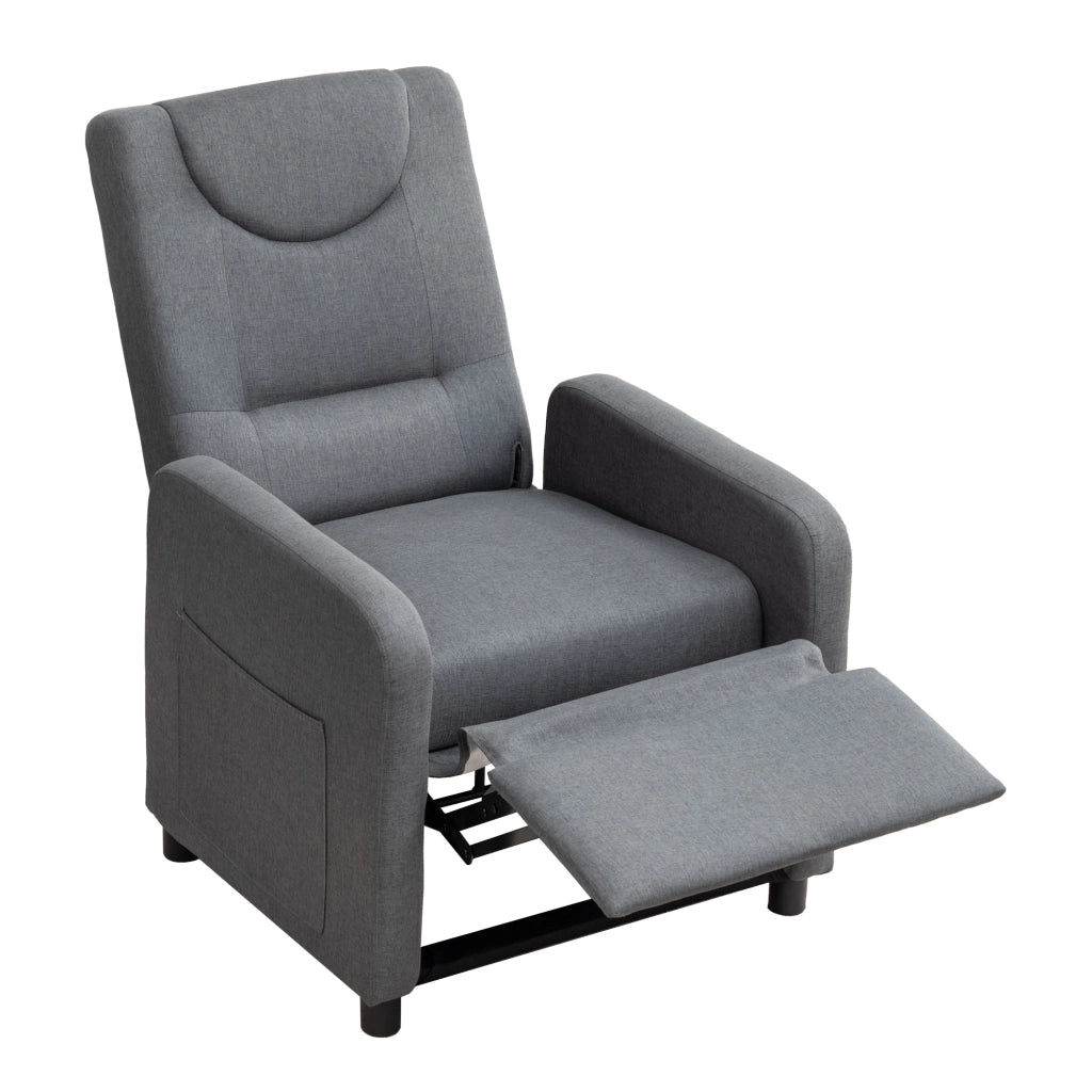 Poltrona reclinabile in lino grigio scuro con schienale multiangolo e poggiapiedi pieghevole 96 × 57 × 63 cm