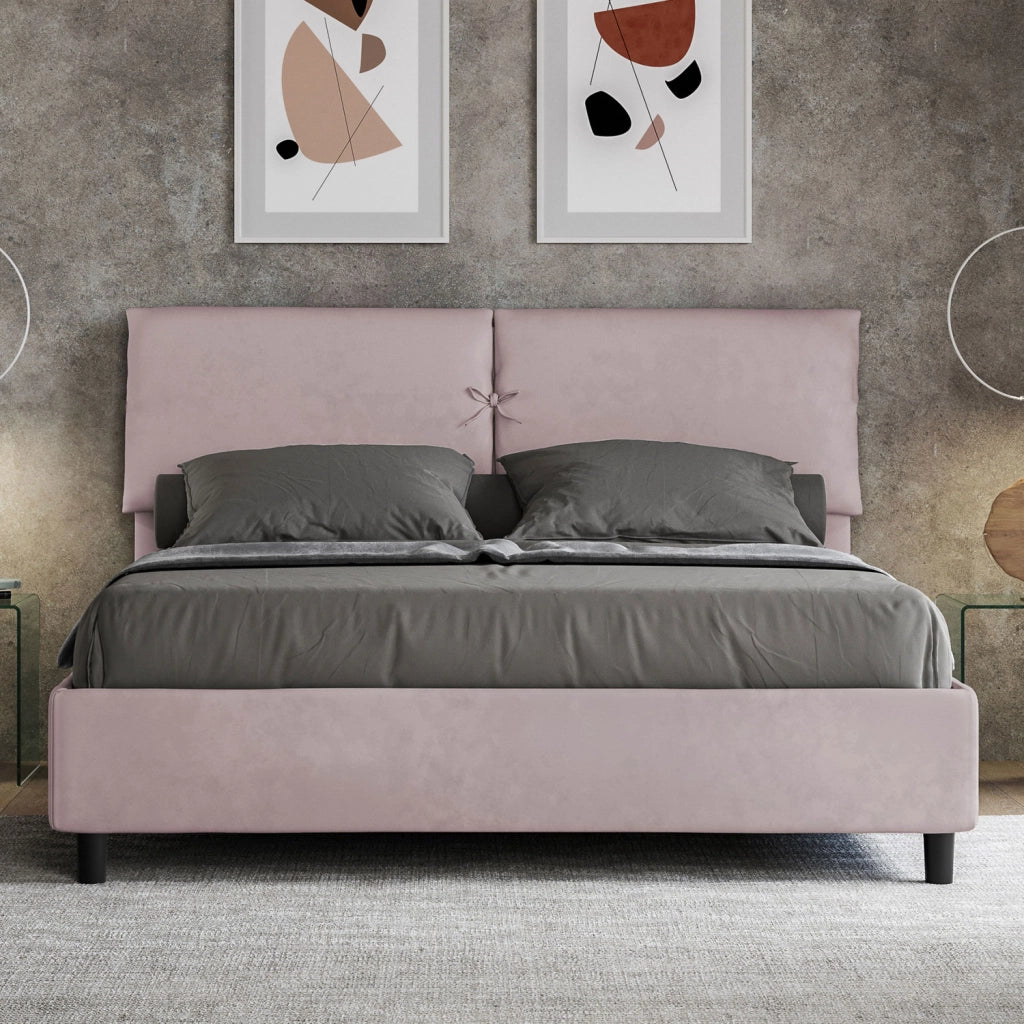 BS COM Letto matrimoniale contenitore imbottito 160x190 microfibra glicine