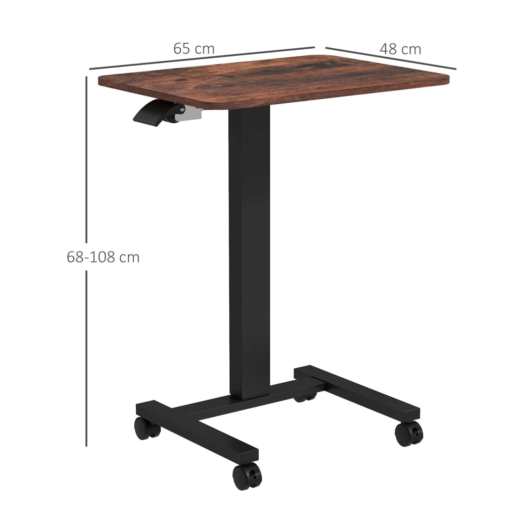 Scrivania per Laptop Regolabile in Altezza con Ruote e Freno, 65x48 cm, Altezza 68-108 cm, Rustico Marrone