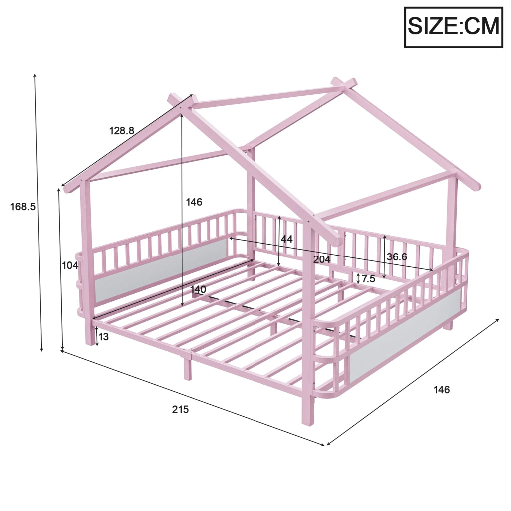 Letto a casetta 140x200 cm in metallo rosa