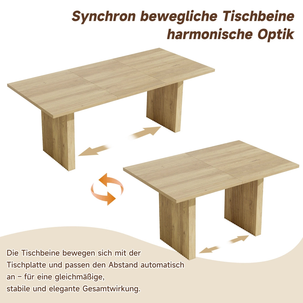 Tavolo allungabile rettangolare in MDF color rovere con piano da 3 cm e gambe a lamelle 140-200 × 90 × 75 cm