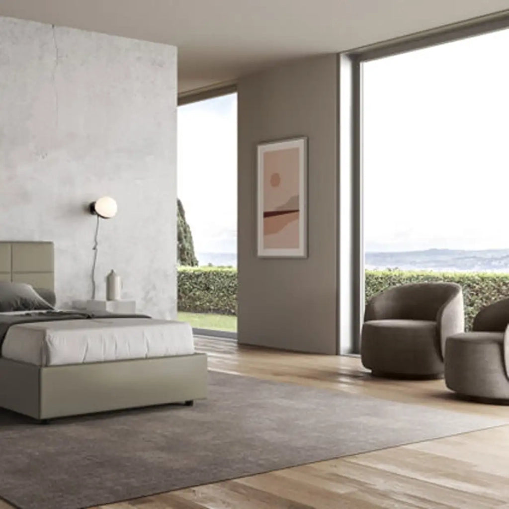 Letto matrimoniale francese contenitore imbottito 140x200 similpelle cappuccino Mika
