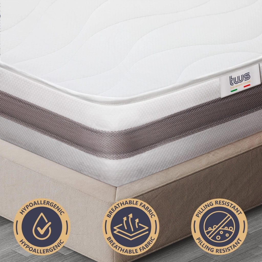 Materasso matrimoniale 180x200 in Waterfoam Ipoallergenico, 25 cm ESSENTIAL | Imbottitura in Ovatta e Rivestimento in Tessuto 3D Traspirante, Antiacaro e Antifungino | Made in Italy