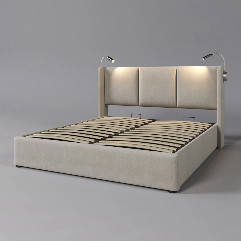 Letto imbottito con contenitore e illuminazione - Xylo - 140x200