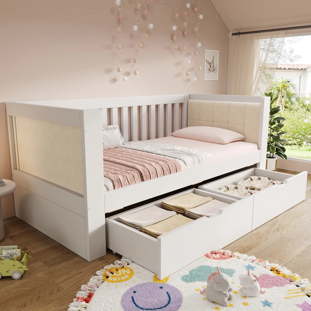 Letto da giorno bianco 90x190 cm con due cassetti