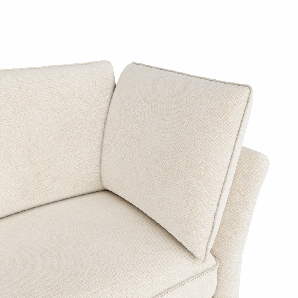 Divano modulare angolare 4 posti in ciniglia beige con pouf contenitore e 2 cuscini