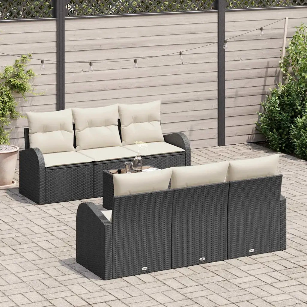 Set Divano da Giardino 7 pcs Nero e Crema polyrattan