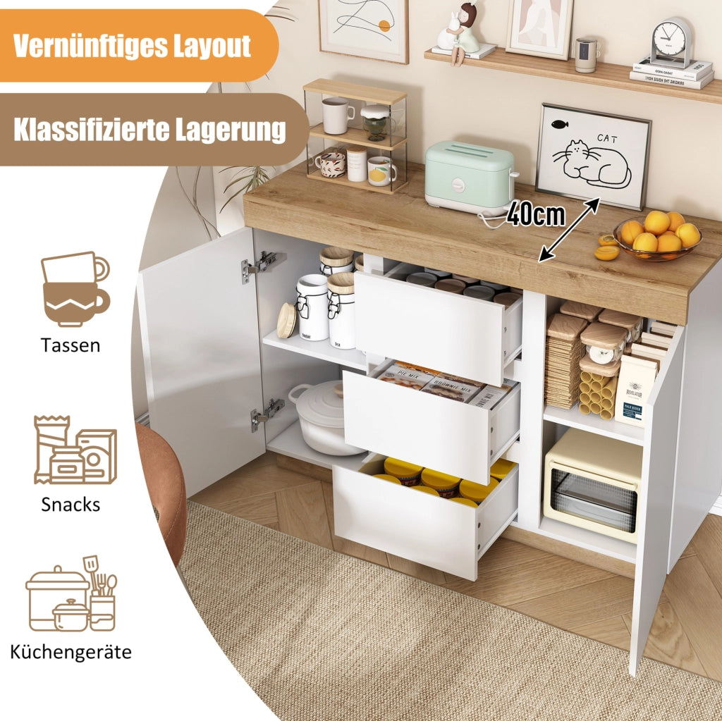 Comò classico con 3 cassetti e 2 ante bianco rovere