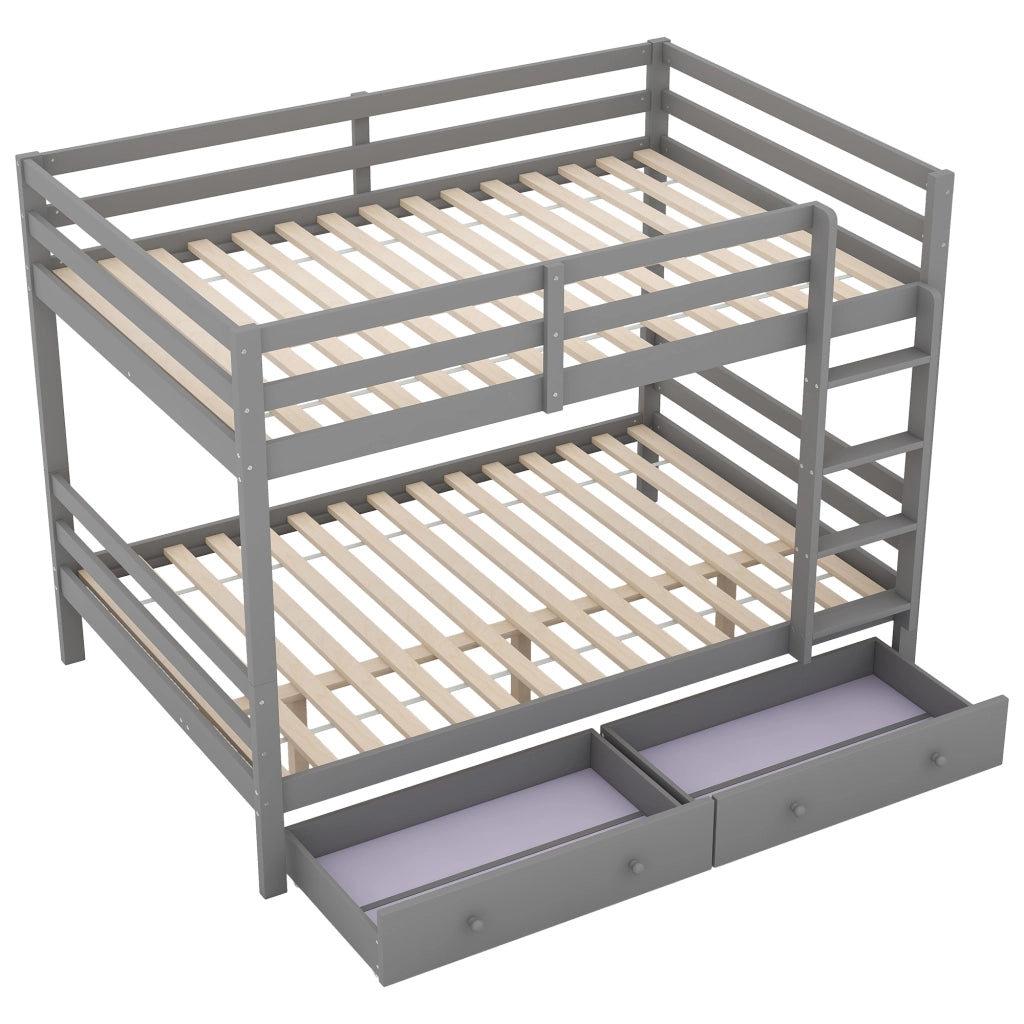 Letto a Castello 140x200 cm; 2 Posti; con Cassetti e Scala - in Legno e MDF - Grigio