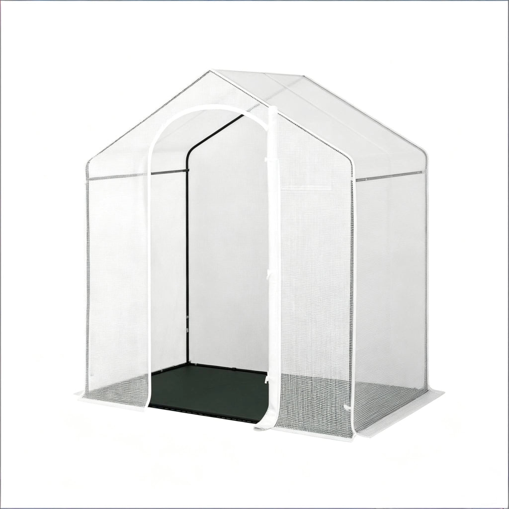 Serra a tunnel con telo in PE 140 g/m² e struttura in acciaio bianca con apertura avvolgibile 200 × 80 × 200 cm