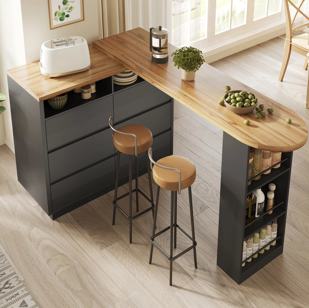 Tavolo bar estensibile nero con 6 cassetti in MDF