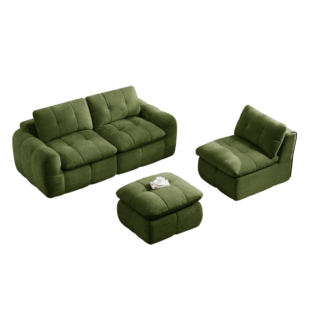 Divano modulare in ciniglia verde 264x160x68 cm