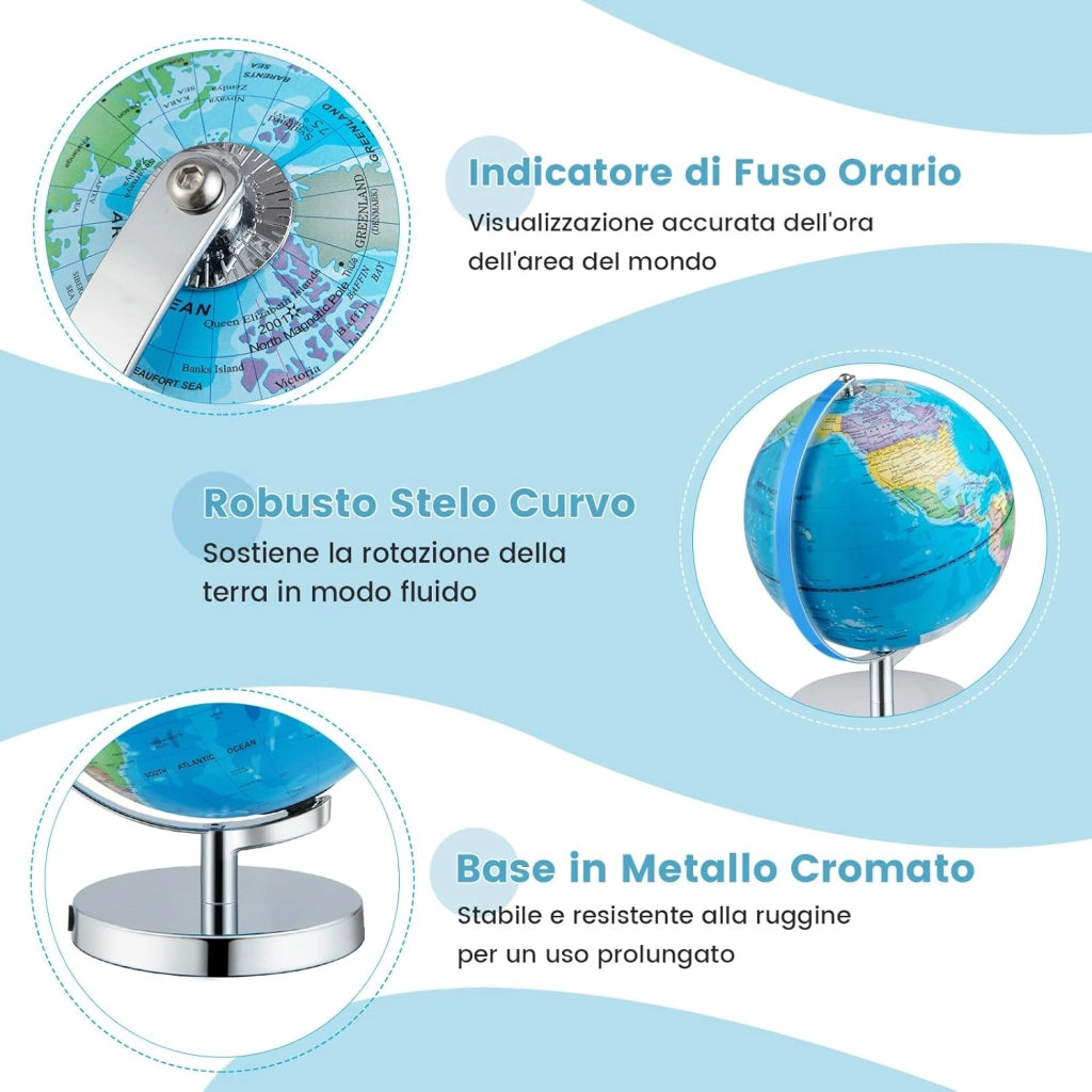 Mappamondo Illuminato 3 in 1 di 29 cm con Supporto, Mappamondo Educativo con 88 Costellazioni, Decorazione da Tavolo con Luce Notturna per Casa, Scuola, Ufficio