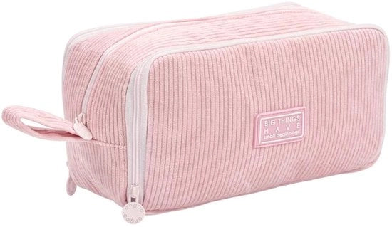 Penne organizzatore in corduroy - 3 tasche - rosa - per scuola e ufficio