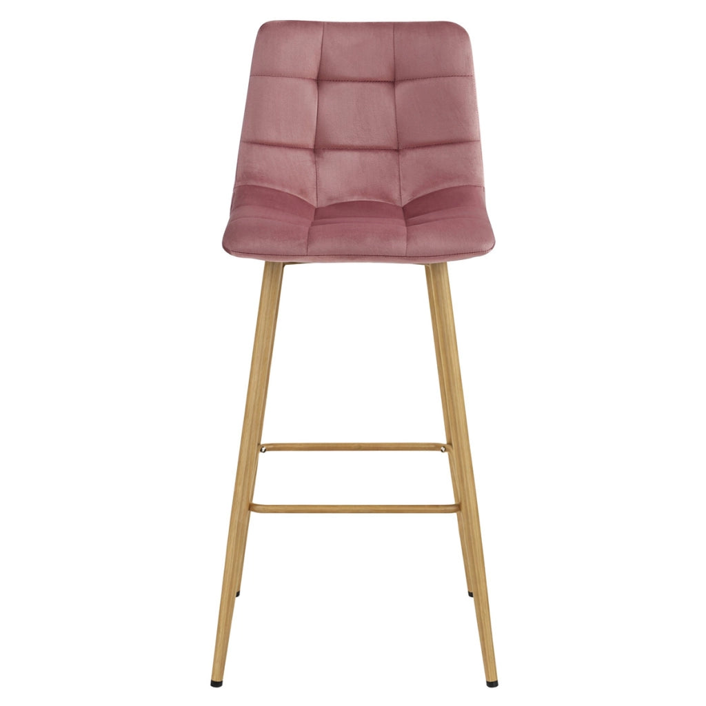 Sgabello Arceto in Velluto Rosa Antico e Gambe Rovere