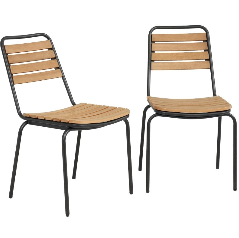 Set di 2 Sedie da Giardino in Acciaio e Legno di Eucalipto, Impilabili, Portata 160 kg, Colore Naturale