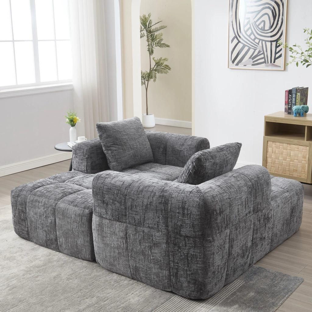 Divano componibile 3 posti con chaise longue in ciniglia grigio 250 cm