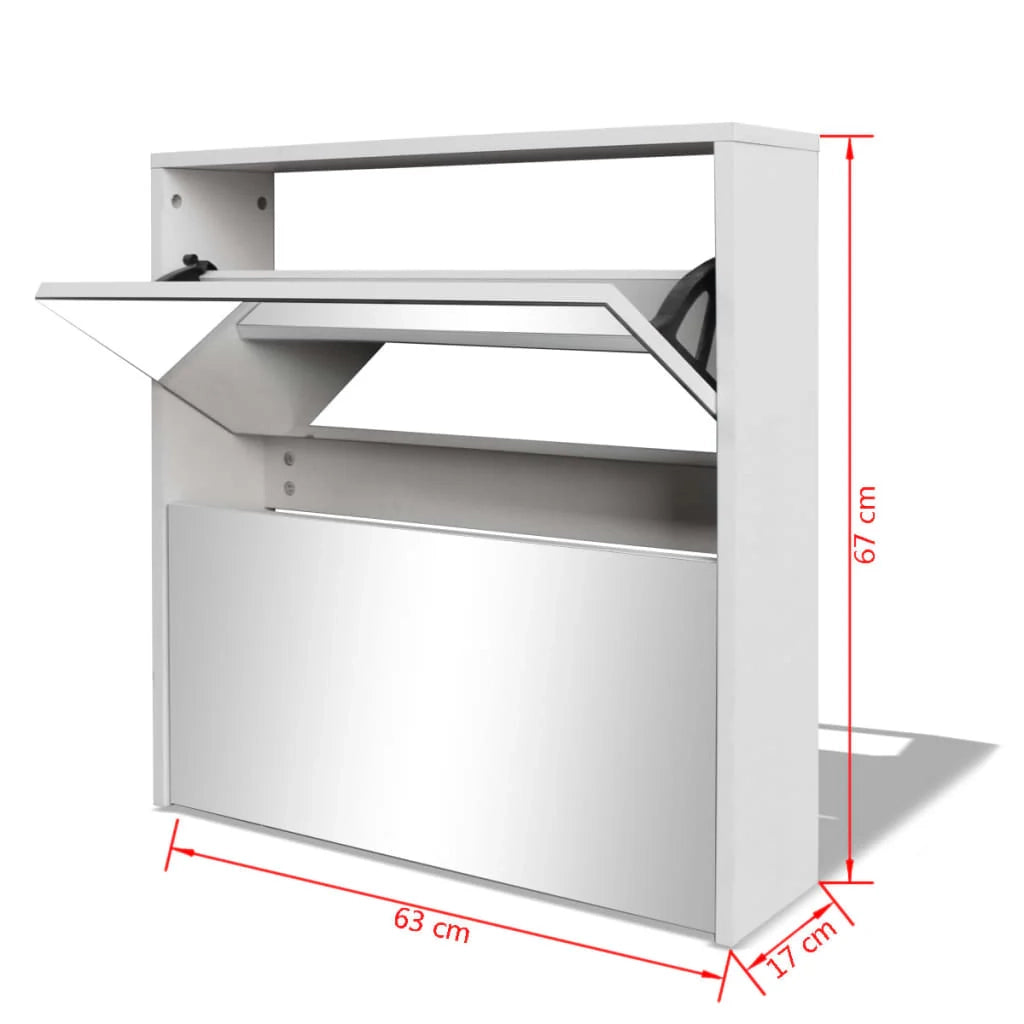 Scarpiera a 2 ripiani con specchio 63 x 17 x 67 cm bianco 02_0043381