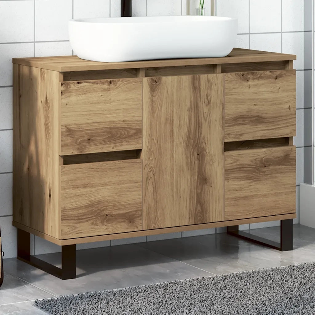 Mobiletto da Bagno Rovere Artigianale 80x33x60 cm in Truciolato 857239