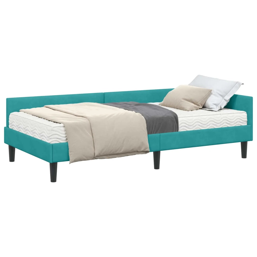 Struttura Letto Angolare con Materasso 2 pz-Giroletto con materasso Turchese Velluto 315365