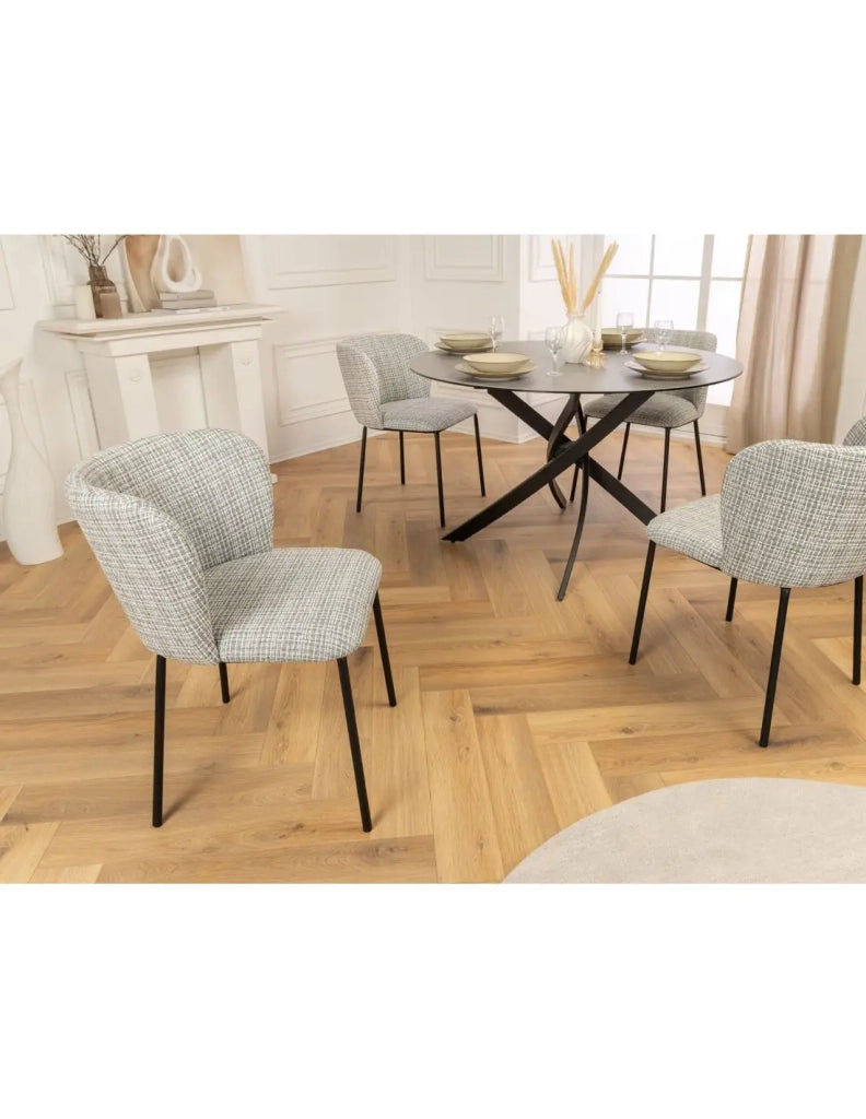 Set di 2 sedie PAVIA con motivo a quadretti blu e bianco - Schienale arrotondato e gambe nere