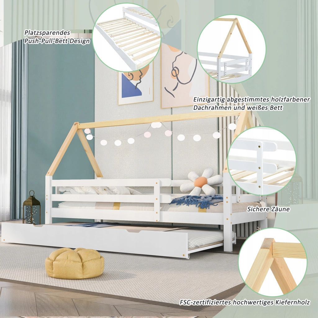 Letto a castello con estensione - Xylo - 90x200&90x190 - Bianco+Legno