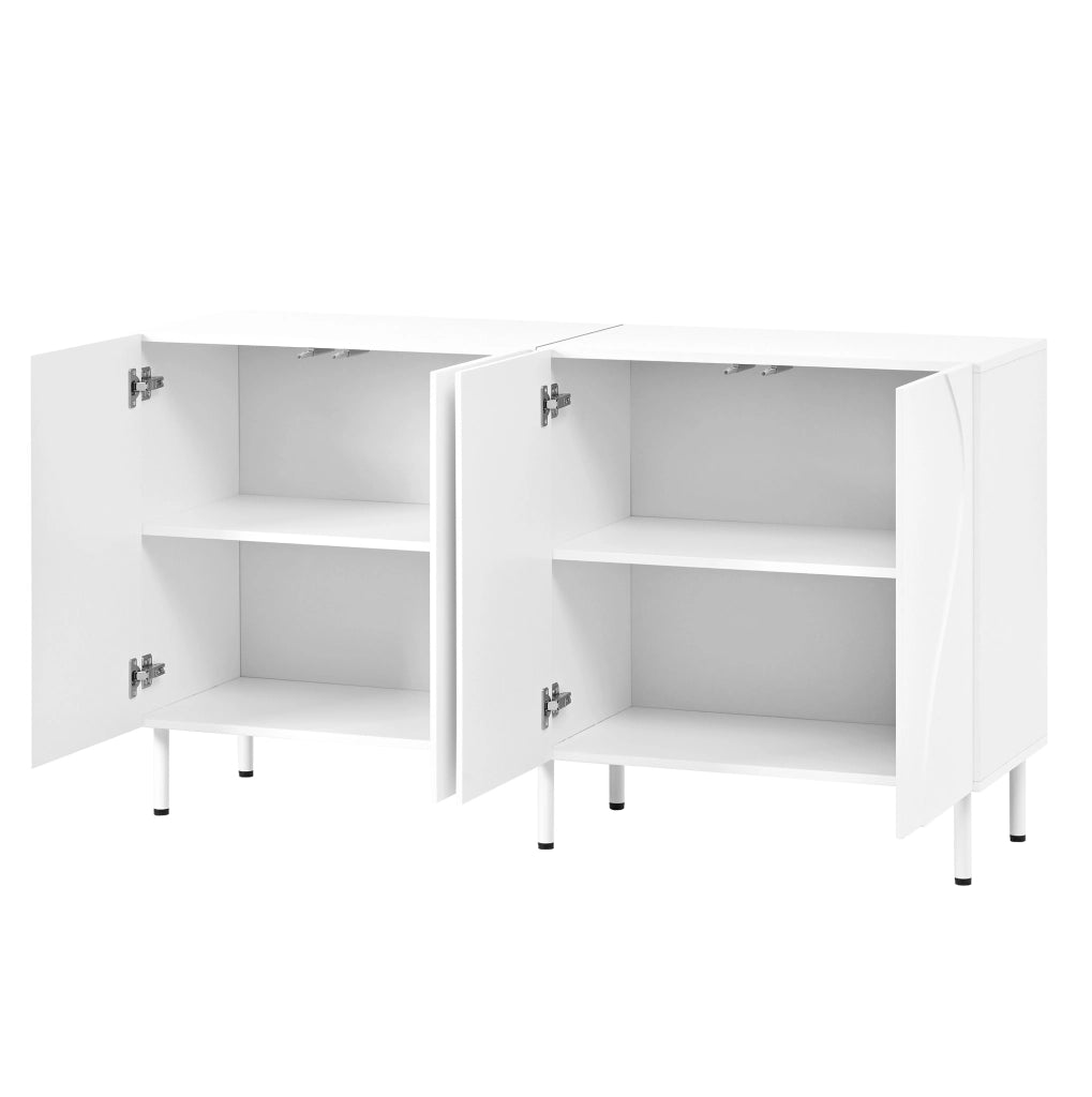 Sideboard moderno 140x40x77;5 cm con 4 ante; push-to-open; MDF e PB; bianco