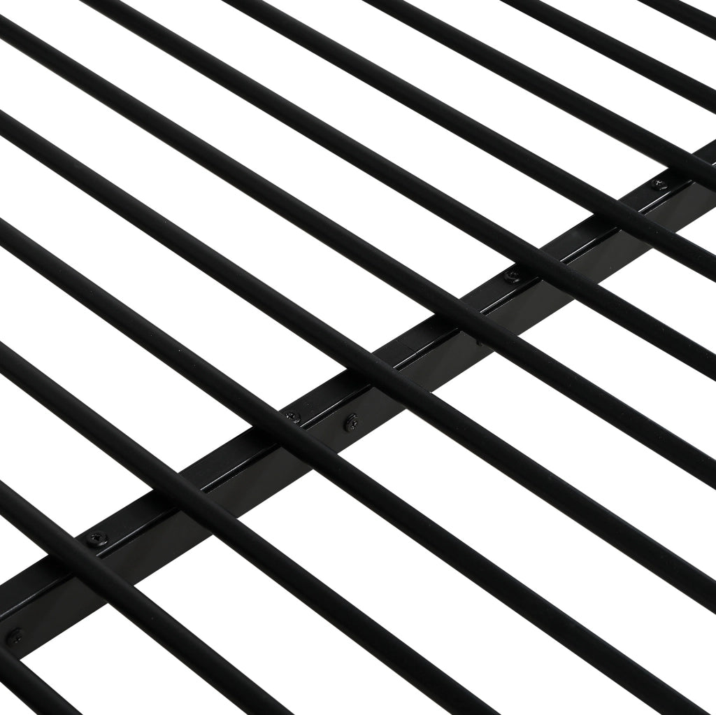 Letto a castello 90x200 / 120x200 cm in metallo e MDF; nero; con scaletta ad angolo con contenitore