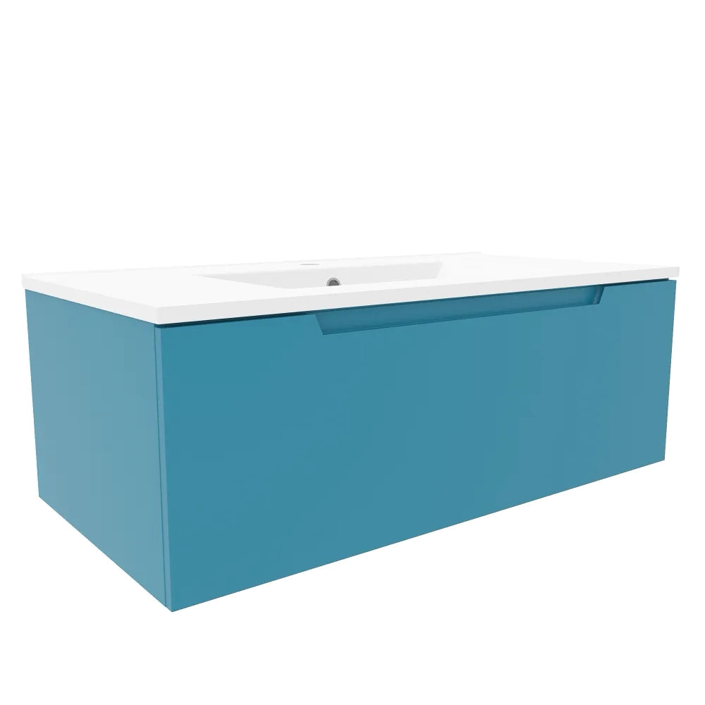 Mobile bagno sospeso 90cm dusk blue opaco un cassettone con lavabo bianco opaco | Bako