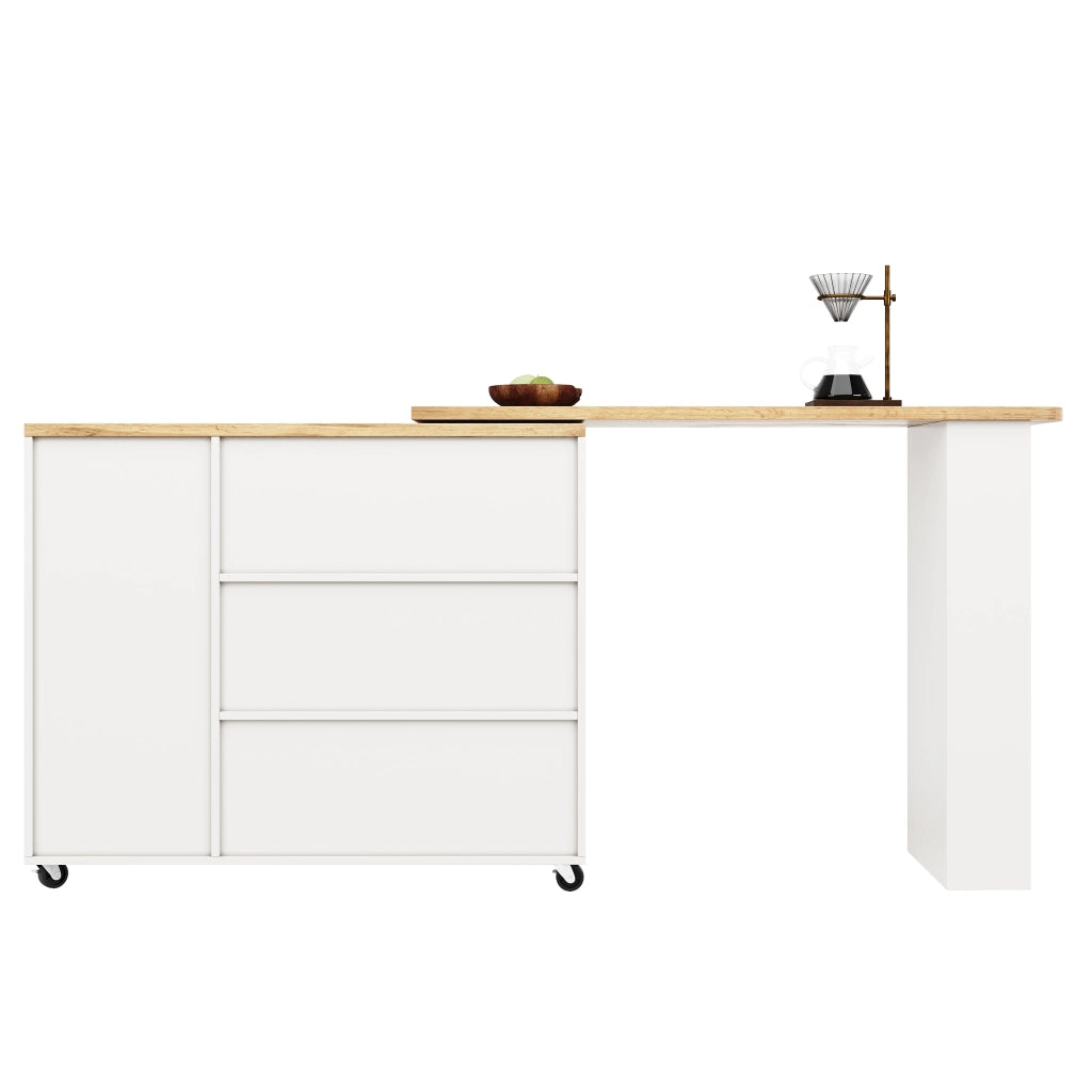 Isola cucina mobile bianca 140 x 40 x 93;5 cm con piano pieghevole in MDF effetto legno