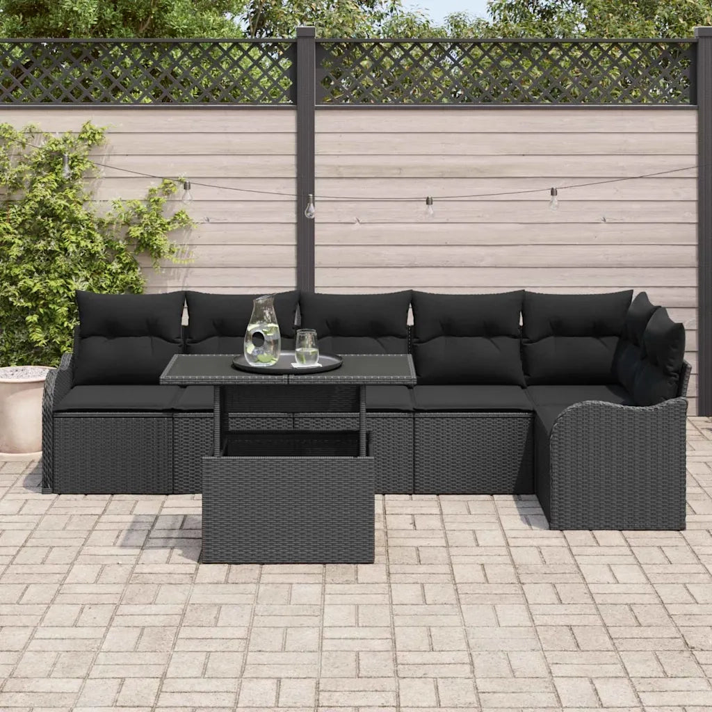 Set di divani con cuscino 7 pcs Nero Poly Rattan