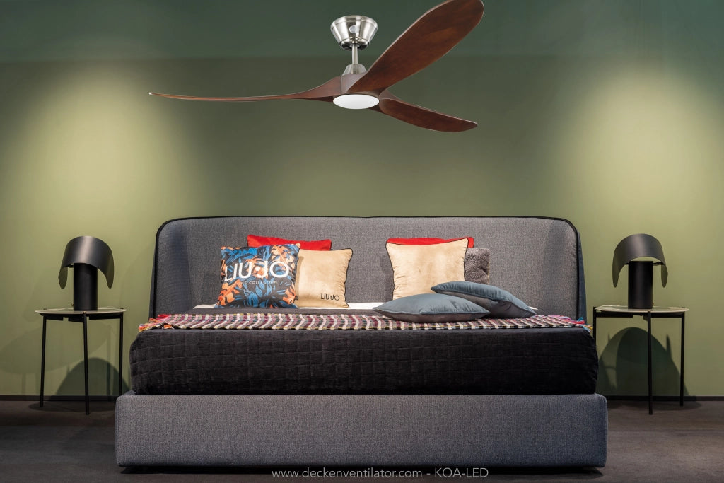 Ventilatore da soffitto a risparmio energetico KOA con LED nichel 152 cm con pale di legno naturale