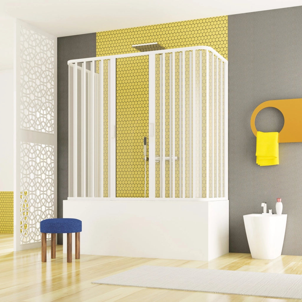 Box sopravasca doccia tre lati soffietto ingresso centrale pvc bianco h150cm Platra Losini Bianco,70x140x70 cm