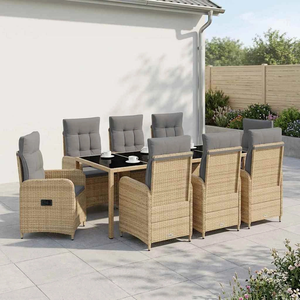 Set da pranzo per esterni 9 pz Beige e Grigio Chiaro polyrattan 3422343